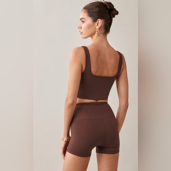 Reformation EcoStretch High-Waist Bike Shorts - Brown, Size M - Picture 3 of 9